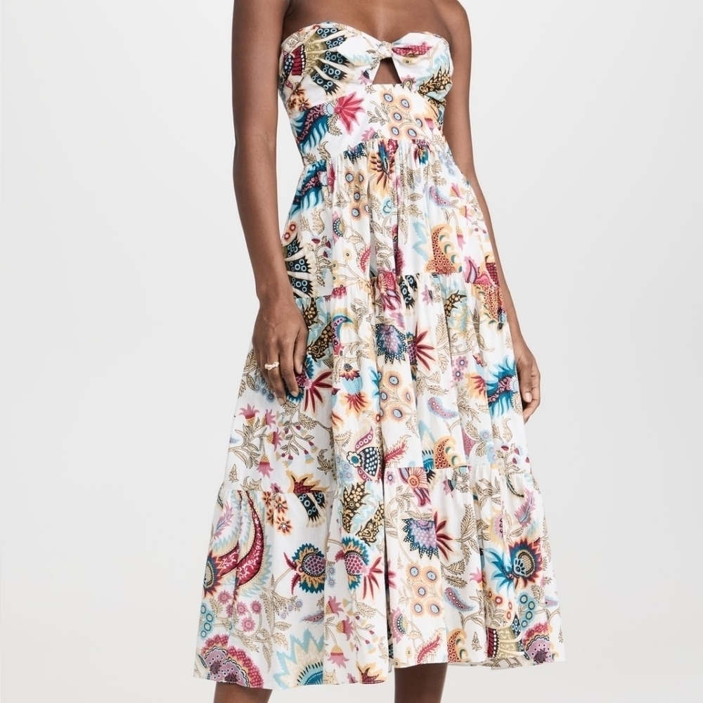 NWT Charina Sarte Strapless Floral Talaia Ribbon Midi Dress